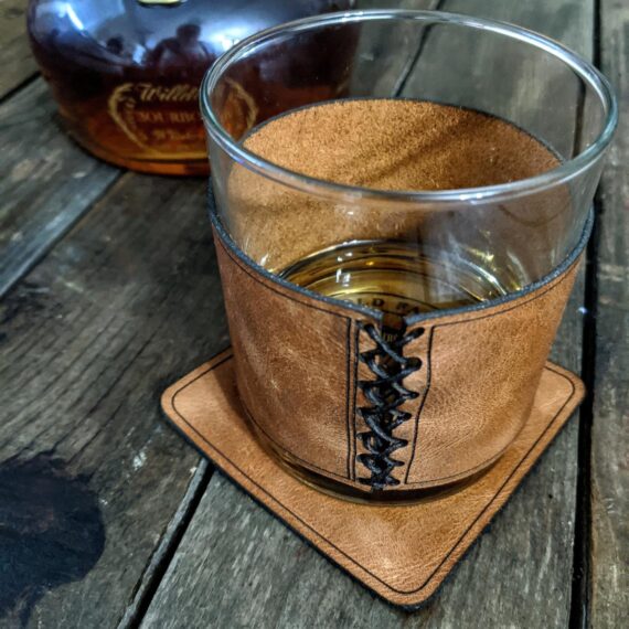 custom leather wrapped whiskey glass
