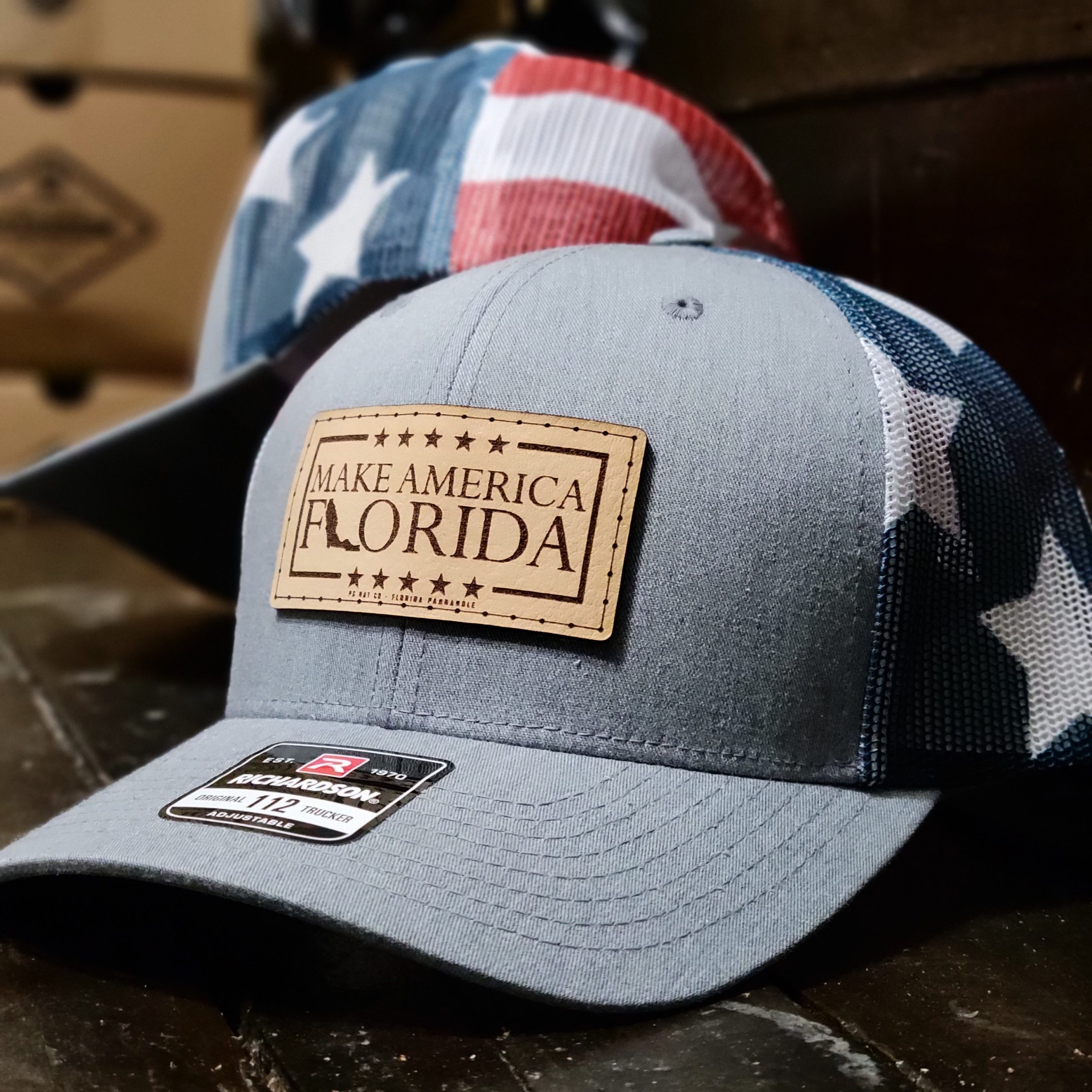 Make America Florida Leather Patch Trucker Hat – Asst. Colors/Styles – PG  HAT COMPANY
