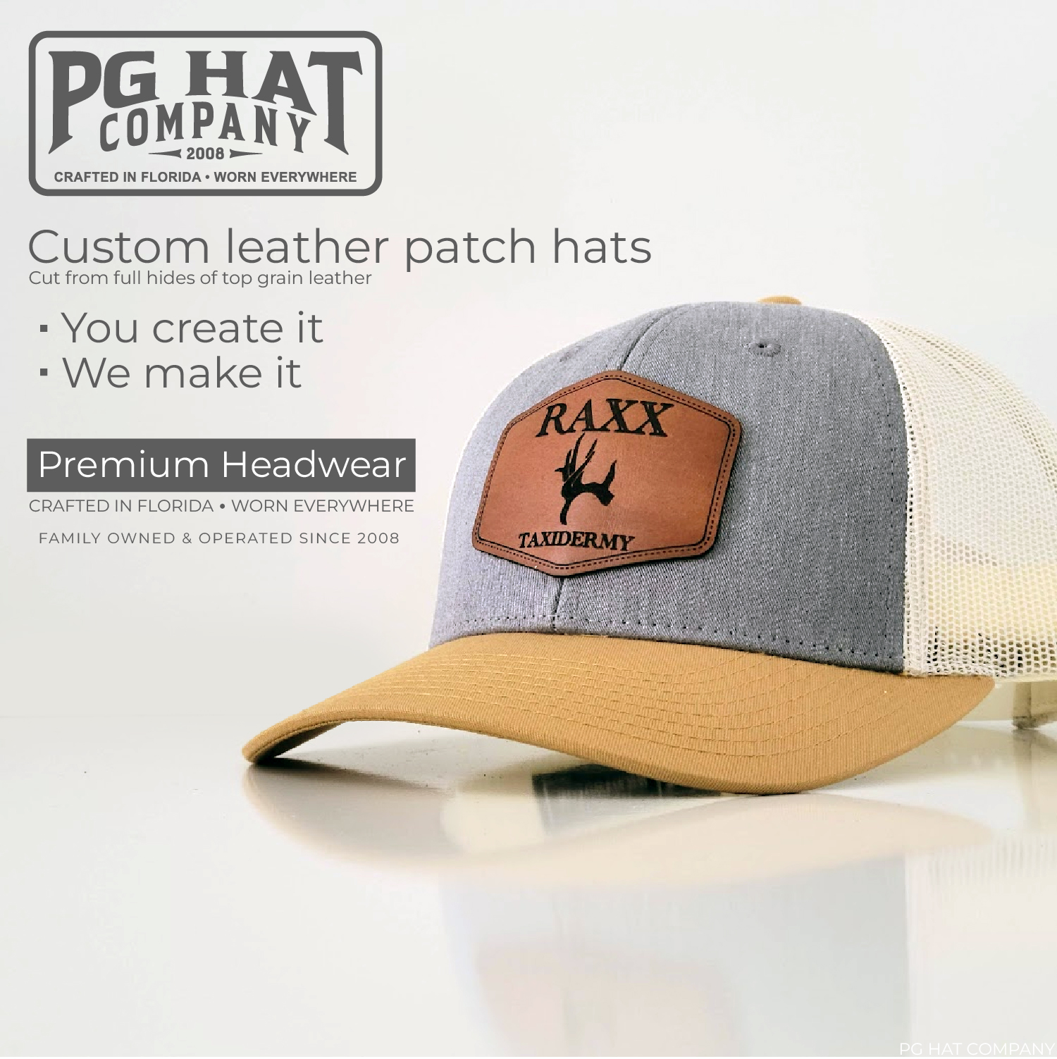 Custom Leather Hexagon Patch Hat - Loden Green